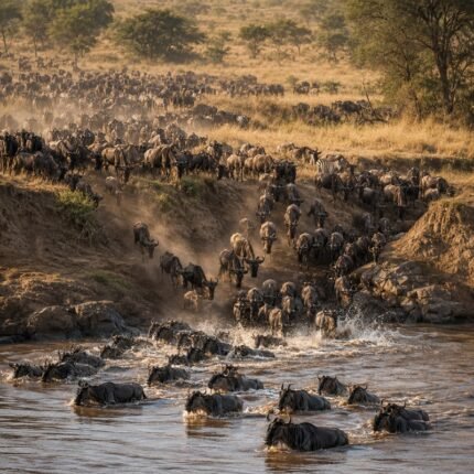 Wildebeest Crossing the Mara River