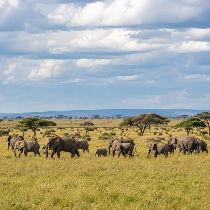 Elephant Herd Across the African Savanna